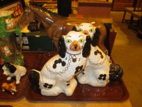 Pair of Pottery Spaniels and a Horse