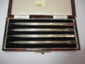 Cased Set of 4 Sterling Silver Bridge Pencils