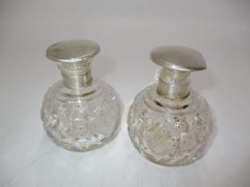 Pair of Walker & Hall Silver and Cut Glass Scent Bottles with Stoppers, Sheffield 1922