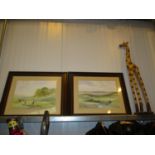 Digby Page, Pair of Watercolours of Golfing Scenes, along with a Carved Wood Giraffe