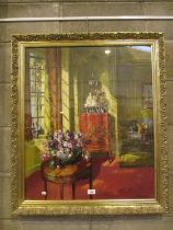 Herbert Davis Richter, RI, RSW, ROI, (British 1874-1955), Oil on Canvas, Interior Scene with Red