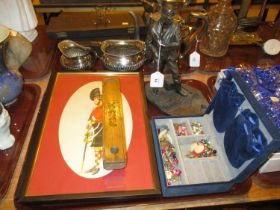 Pair of Prints of Scottish Soldiers, Costume Jewellery, Pencil Case and Heredities Fly Fisherman