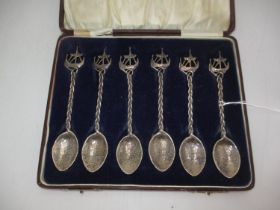 Cased Set of 6 Arts & Crafts Silver Coffee Spoons having Longboat Terminals, 78g