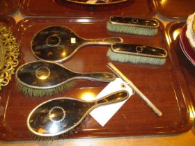 Silver and Tortoiseshell 5 Piece Dressing Table Set and Comb Back, Birmingham 1919/20/21