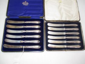 Two Cased Sets of 6 Silver Handle Tea Knives