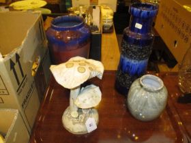 West German Pottery Vase, 2 Vases and Pottery Mushroom