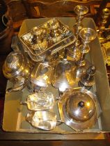 Art Deco Silver Plated 4 Piece Tea Service, Pair of Candlesticks etc