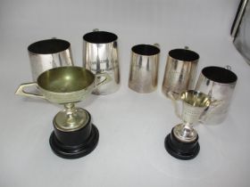 Five Silver Plated Tankards and 2 Trophies