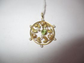 15ct Gold Pearl and Aquamarine Pendant, 3g