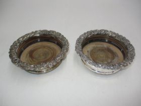 Pair of Silver Plate and Wood Decanter Coasters