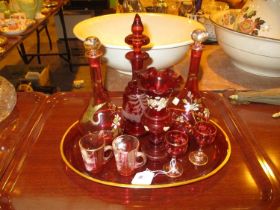 Selection of Ruby and Overlaid Glasswares