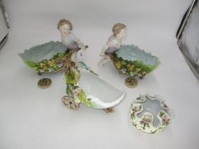 Pair of Victorian Continental Porcelain Cherubs with Wheelbarrow Figures, Porcelain Wheelbarrow