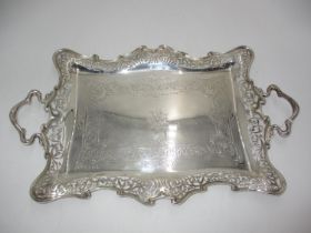 Scottish Silver Ornately Engraved and Pierced 2 Handle Tray, Glasgow 1903, Maker JAF, 1362g