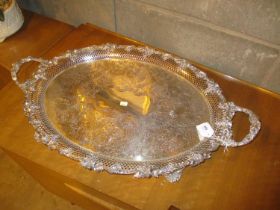 Silver Plated 2 Handle Tray having Pierced and Vine Border