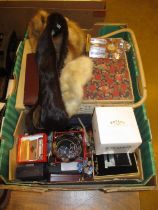 Box with Jewellery, Watches, Lighters, Fur Stole, Work Box etc