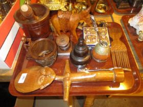 Turned Wood Mortar and Pestle and Other Wooden Items