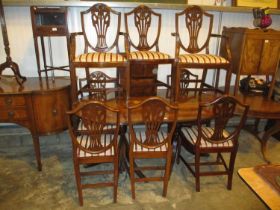 Regency Style Inlaid Mahogany Dining Table with Leaf and 8 Chairs