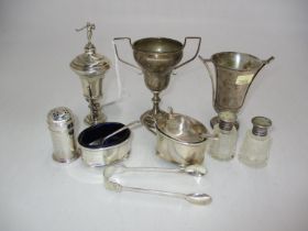 Collection of Silver Items including a Golf Trophy and 2 Others, 3 Condiments, Sugar Tongs, 262g,