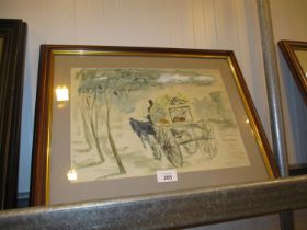 Peter Cumming, Watercolour, Horse Drawn Hearse, 24x35cm