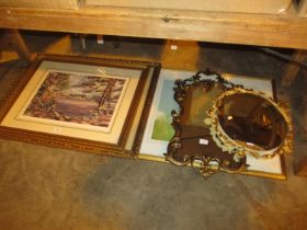 Two Wall Mirrors, William Binnie Signed Print and Other Pictures