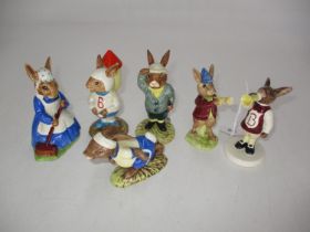 Six Royal Doulton Bunnykins Dated 1972 to 1986, DB6, DB11, DB20, DB22, DB32, DB49, Approx. catalogue