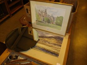 D. Adamson Watercolour, Highland Scene, Wall Mirror and a Pair of Signed Prints