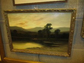 William Beattie Brown, RSA, Scottish 1831-1909, Oil on Canvas, Cows by a Highland Loch, 28x45cm