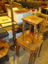 Eastern Carved Teak Standard Lamp and Nest of 3 Tables, along with a Small Walnut Table