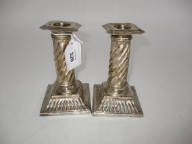 Pair of Victorian Silver Spiral Moulded Candlesticks, London 1885, Maker RM EH, 13cm