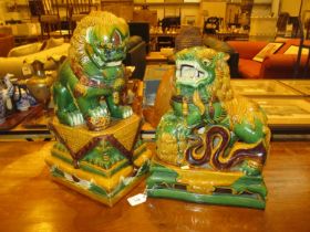 Two Chinese Glazed Pottery Temple Lions