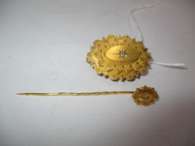 Victorian 15ct Gold Locket Brooch and Stick Pin, 7.6g