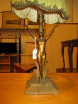 Art Deco Gilt Metal Figural Table Lamp on an Onyx Stand