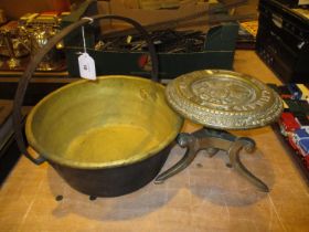 Cast Brass God Speed The Plough Trivet along with a Jelly Pan