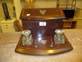 Edwardian Inlaid Mahogany Desk Top Inkwell and Stationery Box