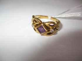 18ct Gold Amethyst and Diamond Ring, 5.9g, Size N