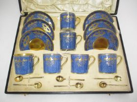 Cased Collingwood China 12 Piece Coffee Set with 6 Silver Gilt Spoons, Sheffield 1927
