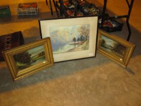 J K Maxton Watercolour and a Pair of Oil Paintings