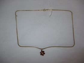 9ct Gold Necklace with Gem Set Pendant, 5g