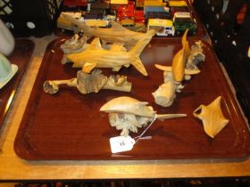 Carved Wood Sharks etc