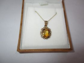 9ct Gold Citrine Pendant and 9ct Chain