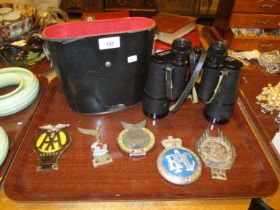 Five Car Badges and Frank Nipole 10x50 Binoculars