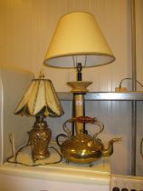 Victorian Brass Kettle and 2 Modern Table Lamps