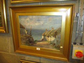 William Bradley Lamond, Scottish 1857-1924, Oil on Canvas, Scottish Fishing Village, 34x45cm