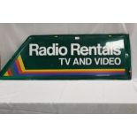 A VINTAGE PLASTIC ADVERTISING SIGN FOR RADIO RENTALS