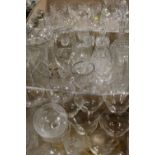 THREE TRAYS OF ASSORTED GLASSWARE TO INC DECANTERS