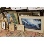 A QUANTITY OF PICTURES AND PRINTS TO INC STEAM RAILWAY EXAMPLES ETC