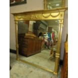 A LARGE MODERN GILT FRAMED OVERMANTLE MIRROR 145 X 145 CM