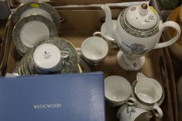A TRAY OF WEDGWOOD HUMMING BIRDS PATTERN COFFEE WARE