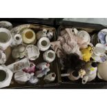 TWO TRAYS OF ASSORTED CERAMICS TO INCLUDE A QUANTITY OF AYNSLEY COTTAGE GARDEN, A WEDGWOOD