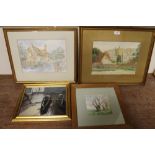 THREE FRAMED AND GLAZED WATERCOLOURS TOGETHER WITH A FRAMED AND GLAZED PRINT (4)